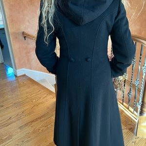 Long Wool Coat with Hood  .